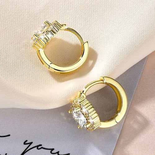 Błyszczące kolczyki halo z moissanitem pozłacane 14-karatowym złotem nr.G35